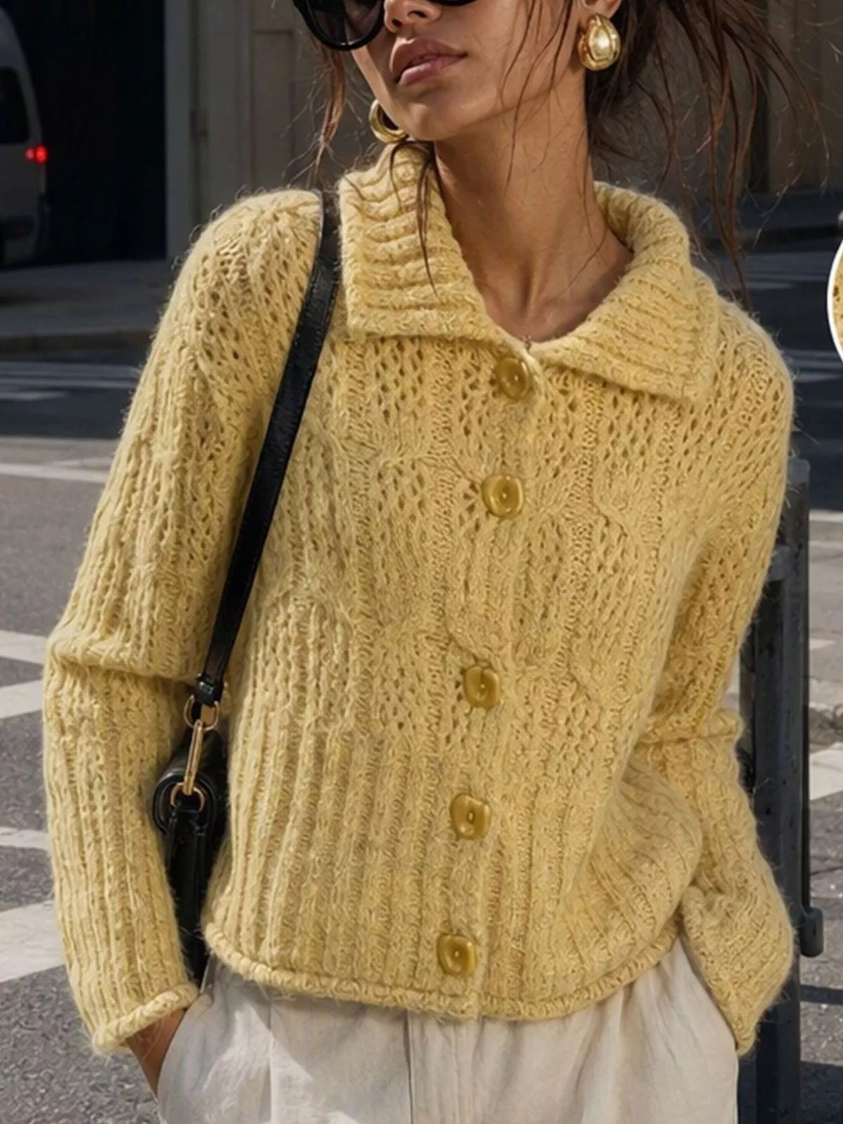 Cable-Knit Button Up Cardigan