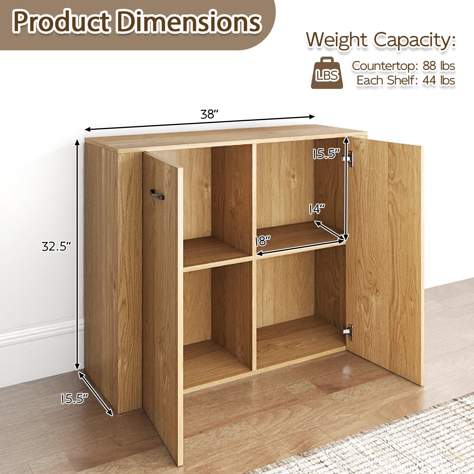 38" Buffet Modern Sideboard Cabinet with Storage