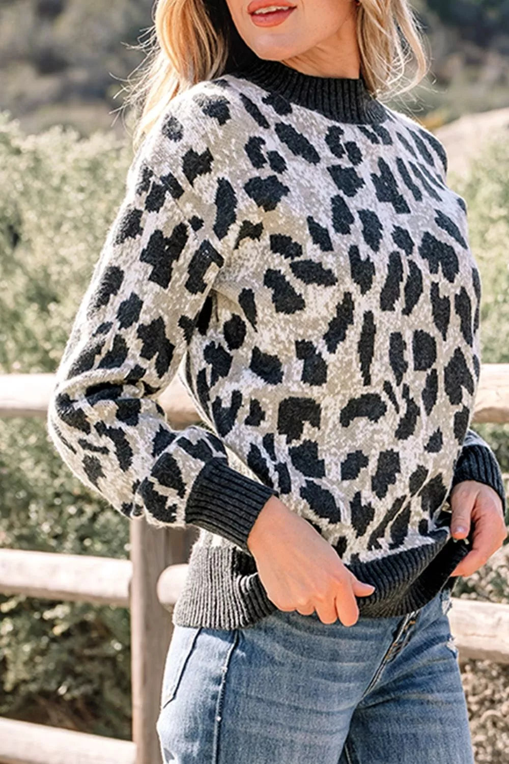 Leopard Drop Shoulder Baggy Sweater