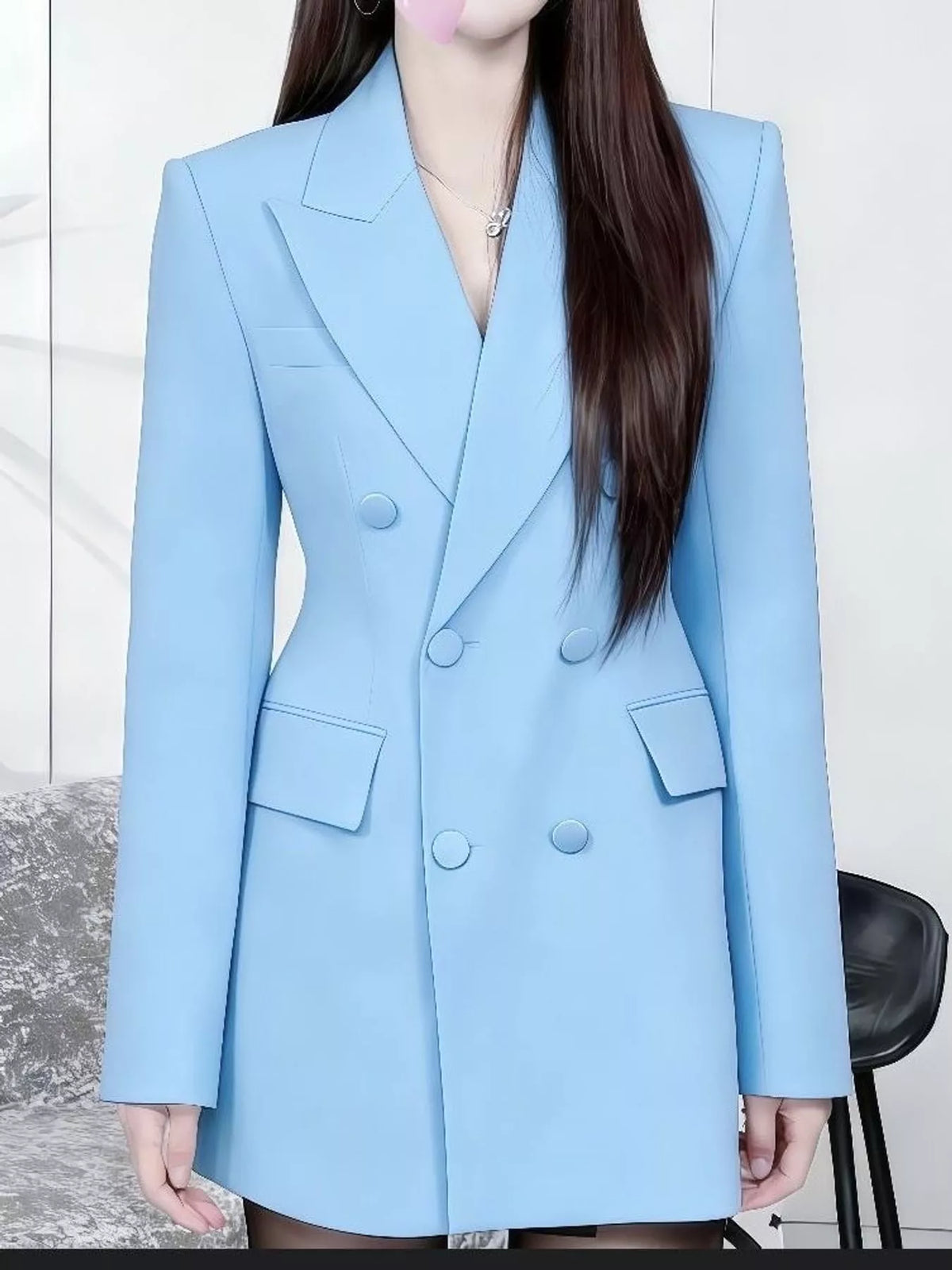 Full Size Double-Breasted Slim-Fit Blazer Plus Size