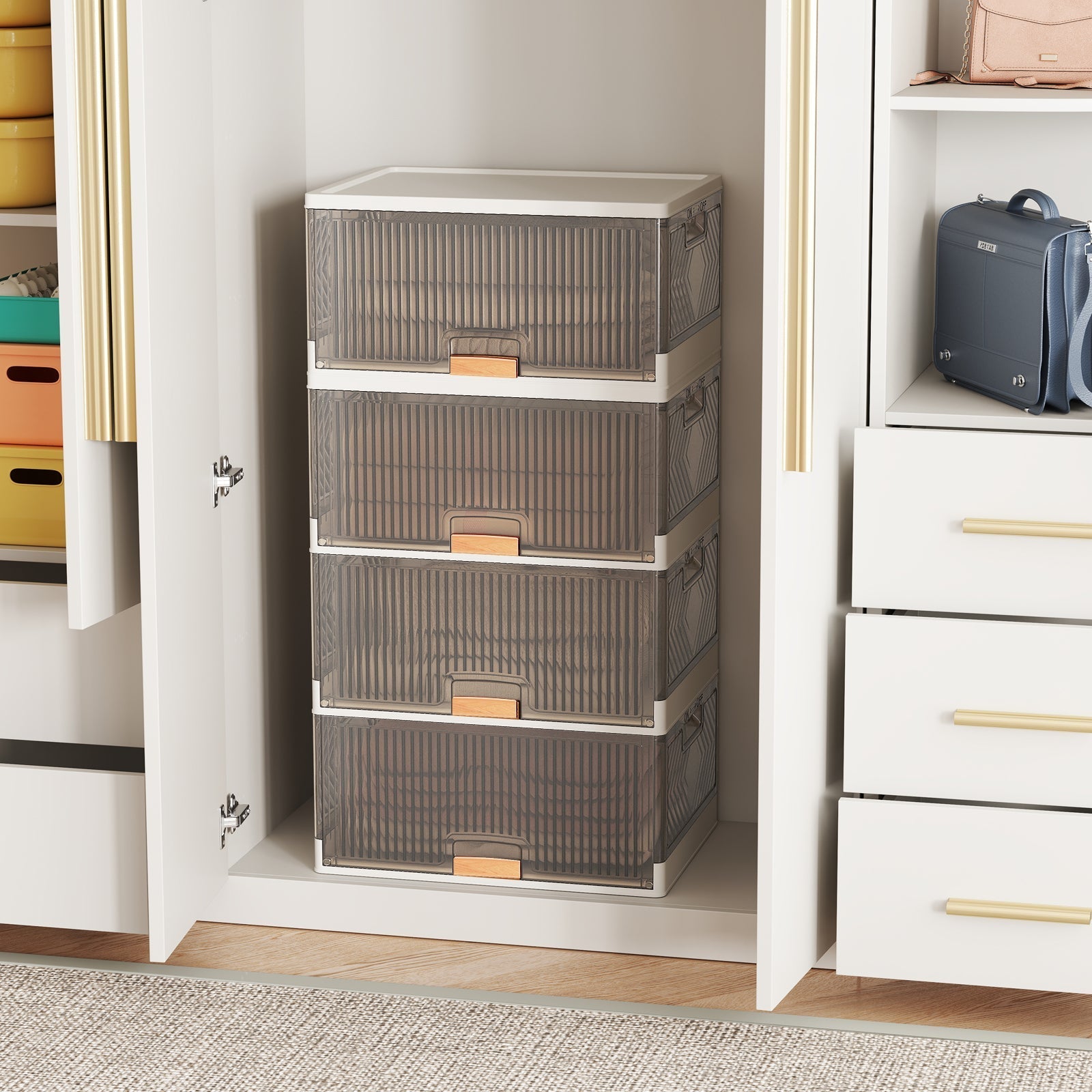 3/4/5/6-Cube Stackable Storage Bins with Detachable Wheels