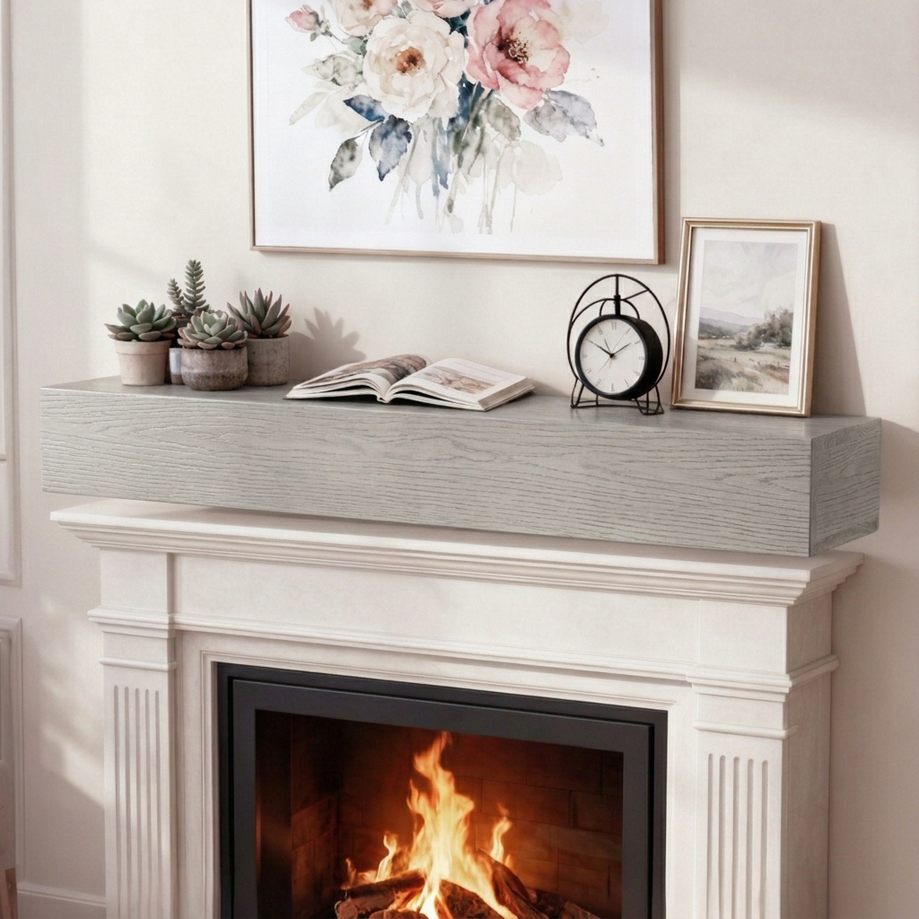 60" Rustic Embossed Wood Fireplace Mantel,Wall-Mounted & Floating Shelf for Home Decor