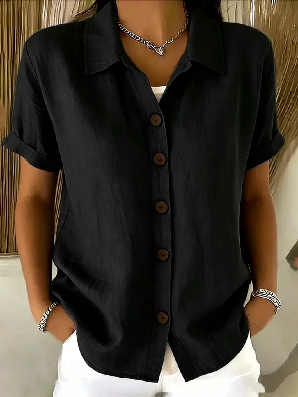 Full Size Button-Down Short Sleeve Shirt Plus Size