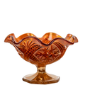 Imperial Marigold Open Rose Ruffled Bowl – Carnival Glass Pedestal