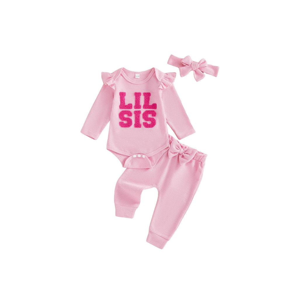 Little Sis Waffle-knit Hoodie 3-piece Set