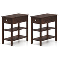 3-Tier Narrow End Table with Drawer and Storage Shelves Set of 2