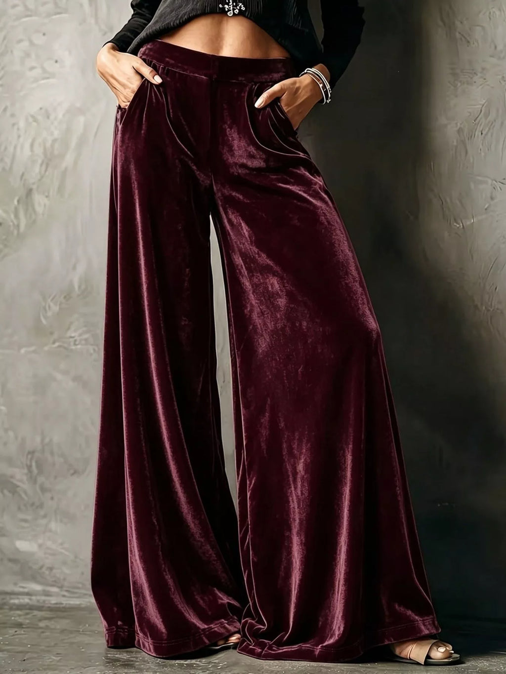 Full Size High-Waisted Wide-Leg Velvet Pants Plus Size