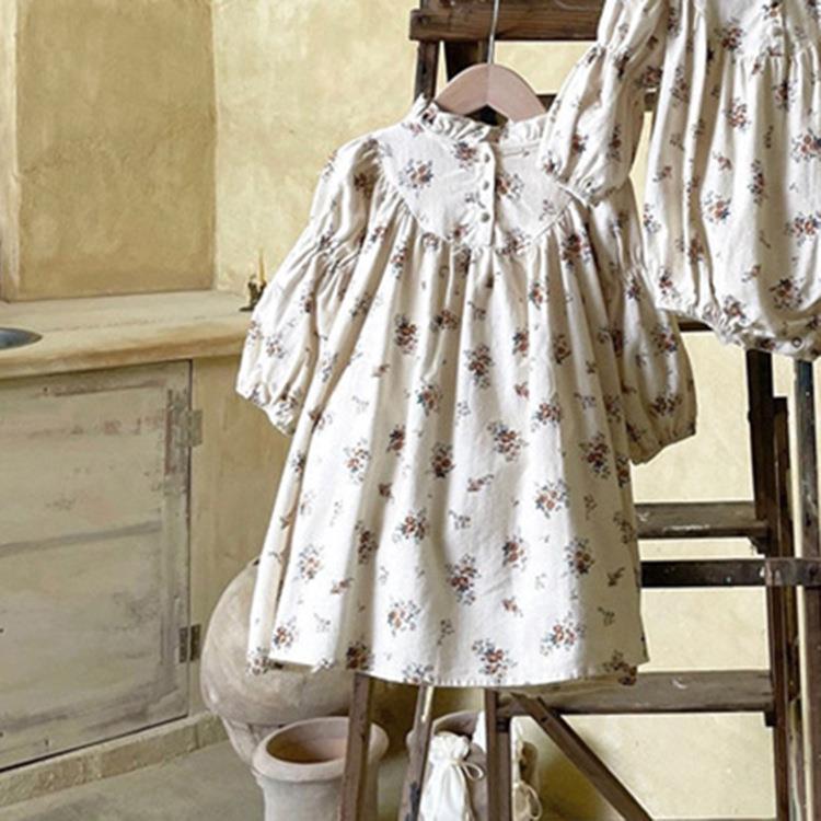 Retro Floral Print Dress For Little Girls