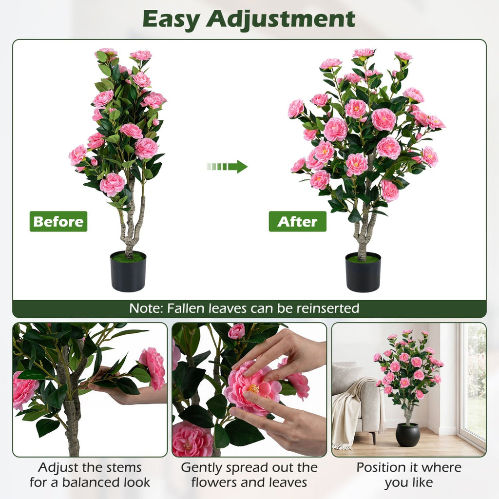 Artificial Camellia Tree 39.5" with Cement Pot
