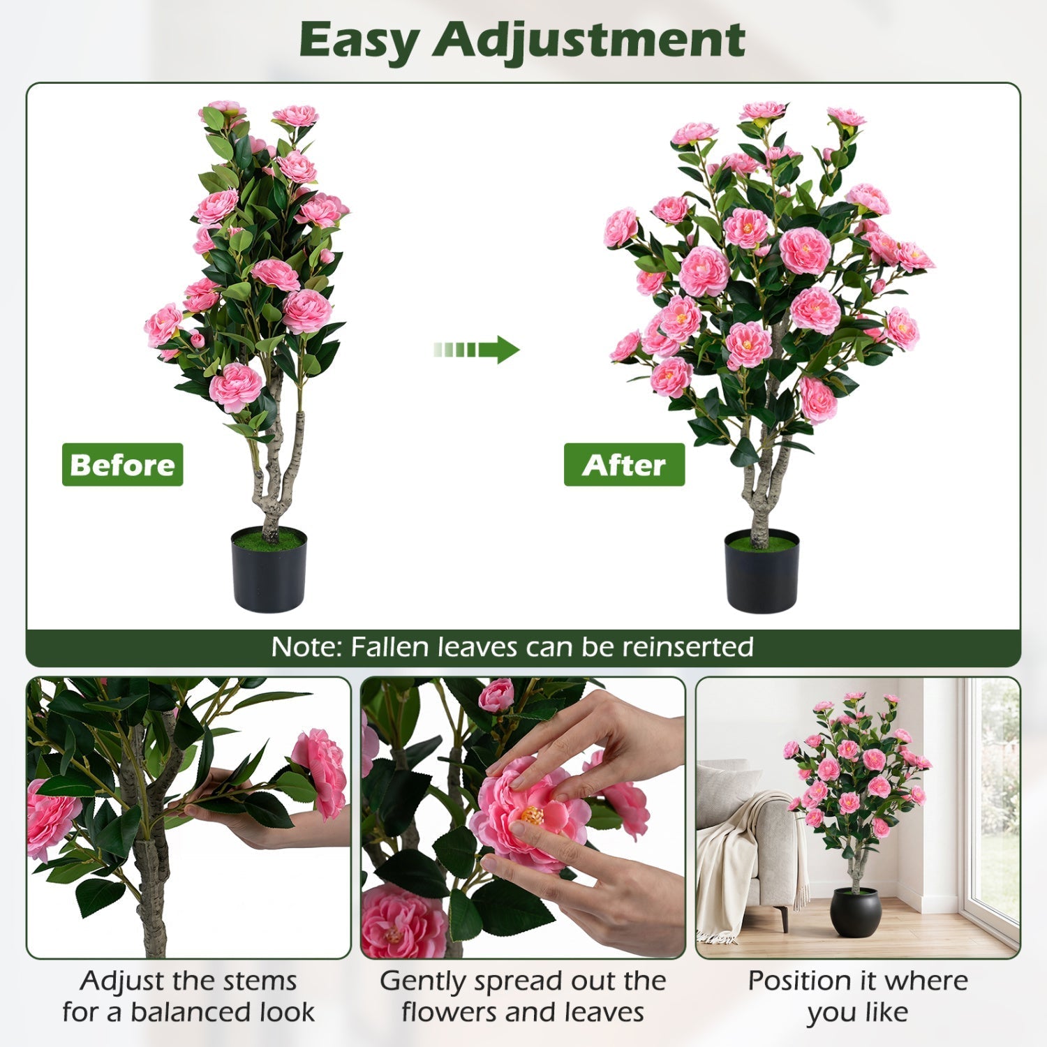 Artificial Camellia Tree 39.5" with Cement Pot