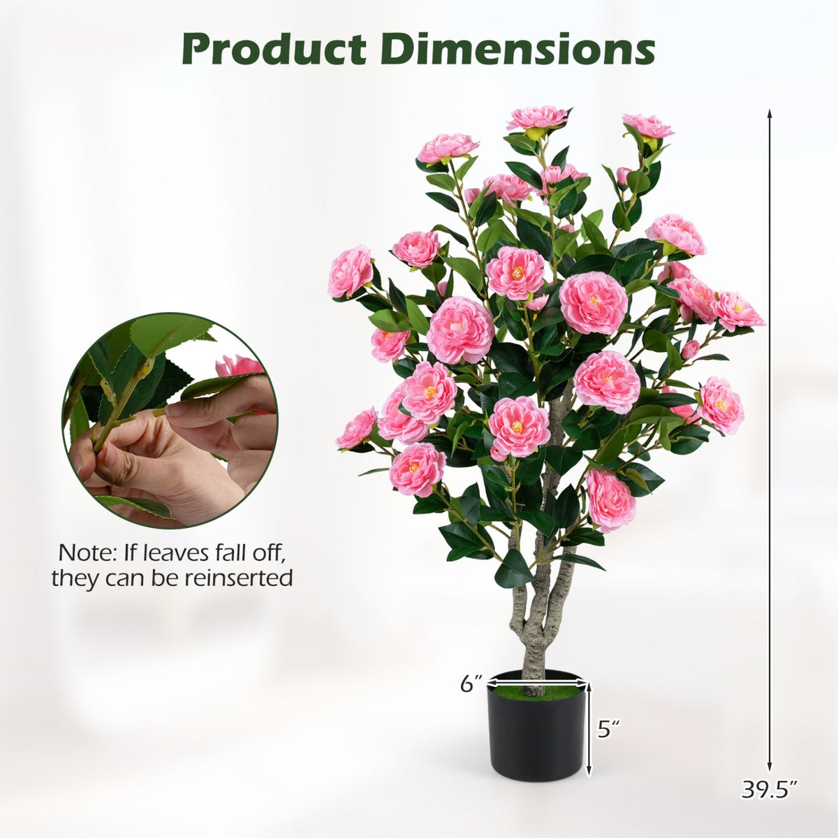 Artificial Camellia Tree 39.5" with Cement Pot