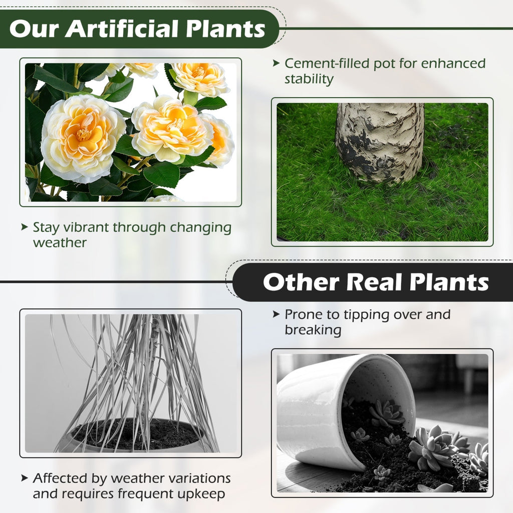 Artificial Camellia Tree 39.5" with Cement Pot