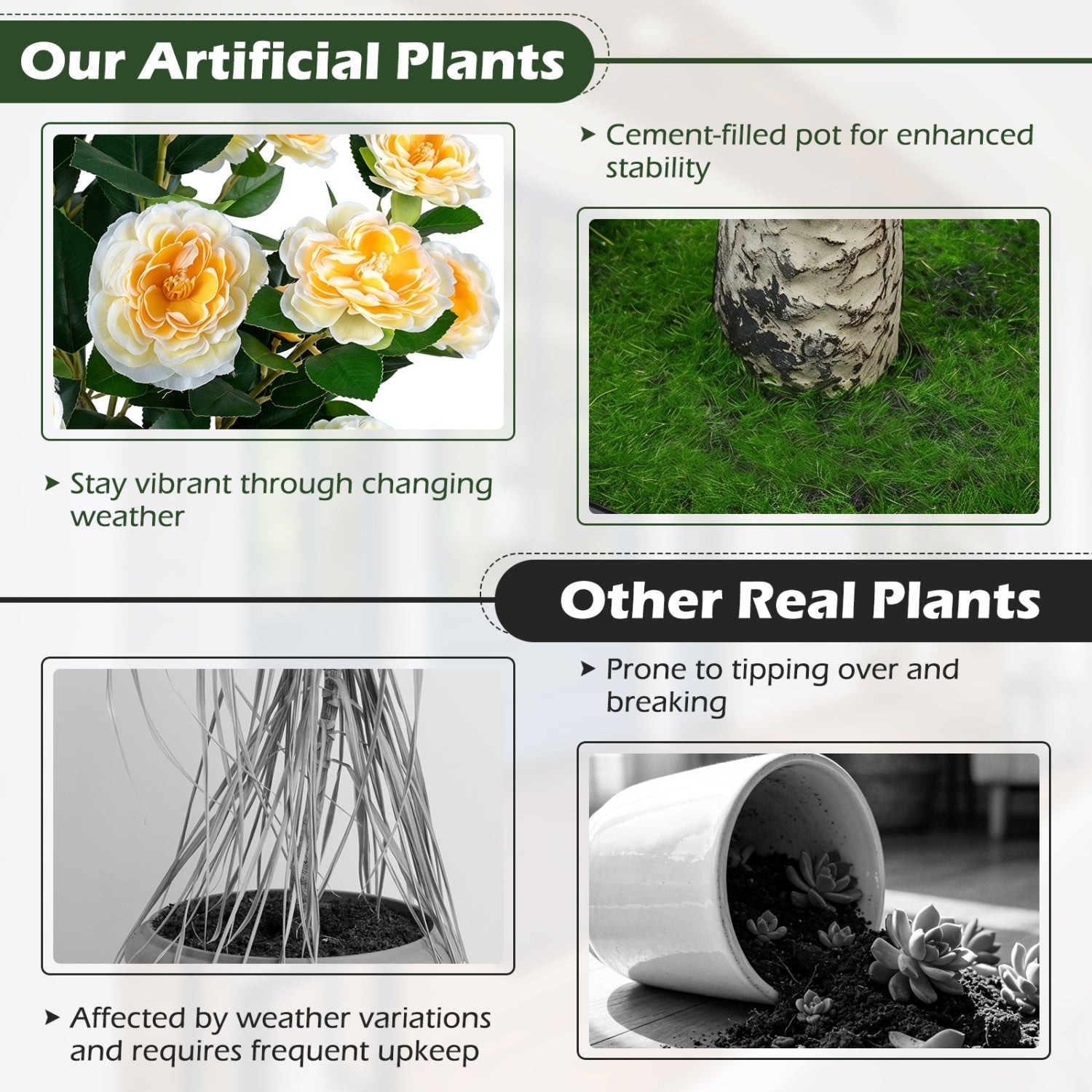 Artificial Camellia Tree 39.5" with Cement Pot