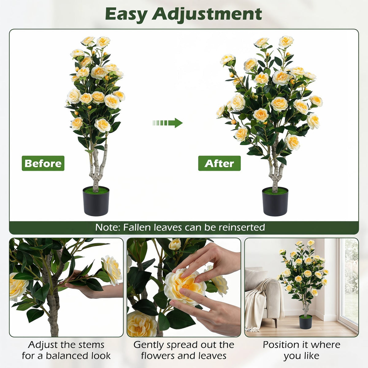 Artificial Camellia Tree 39.5" with Cement Pot