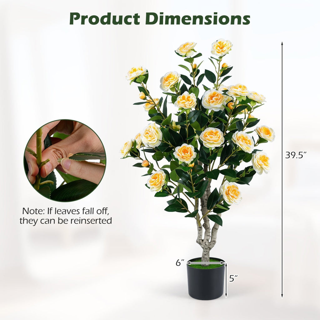 Artificial Camellia Tree 39.5" with Cement Pot