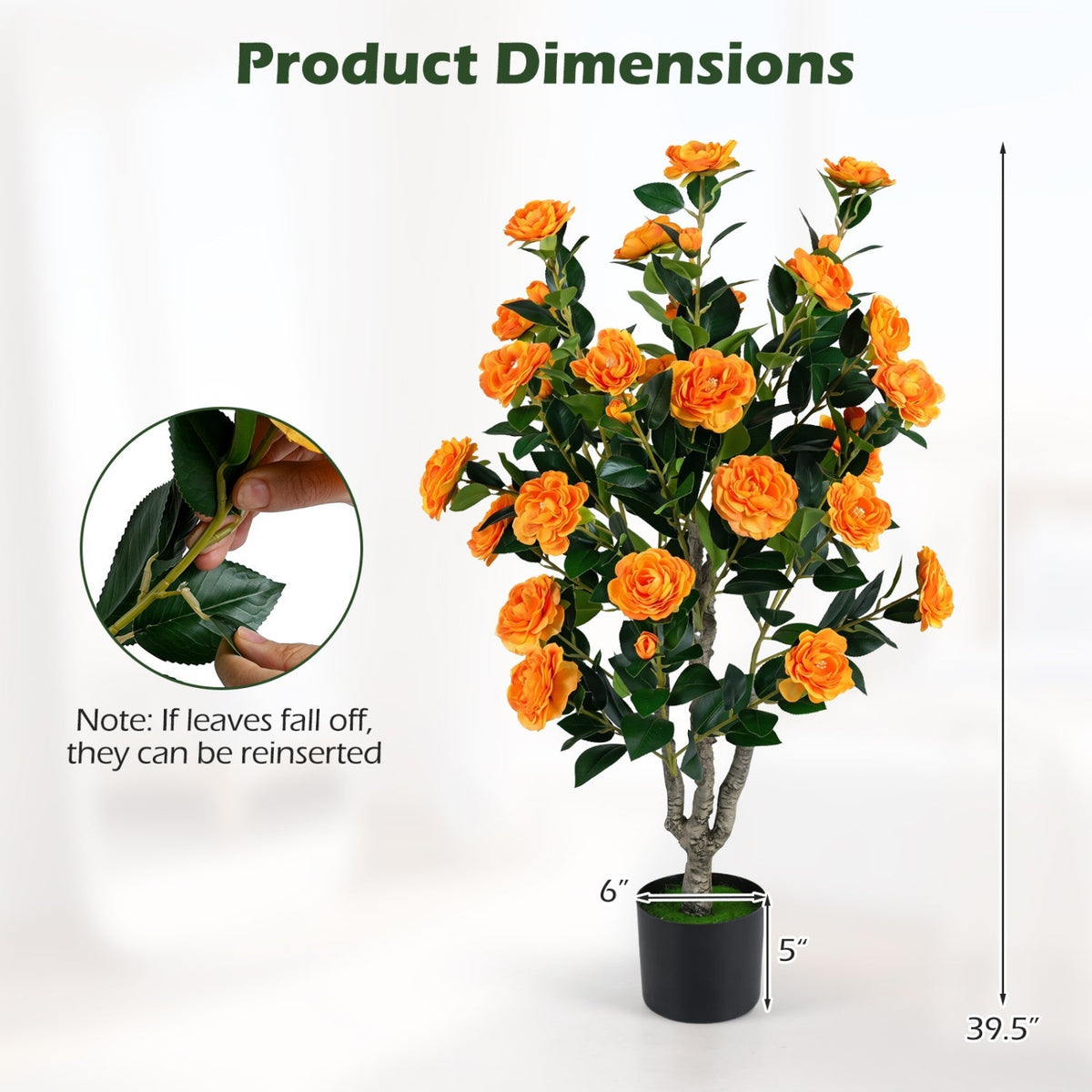 Artificial Camellia Tree 39.5" with Cement Pot