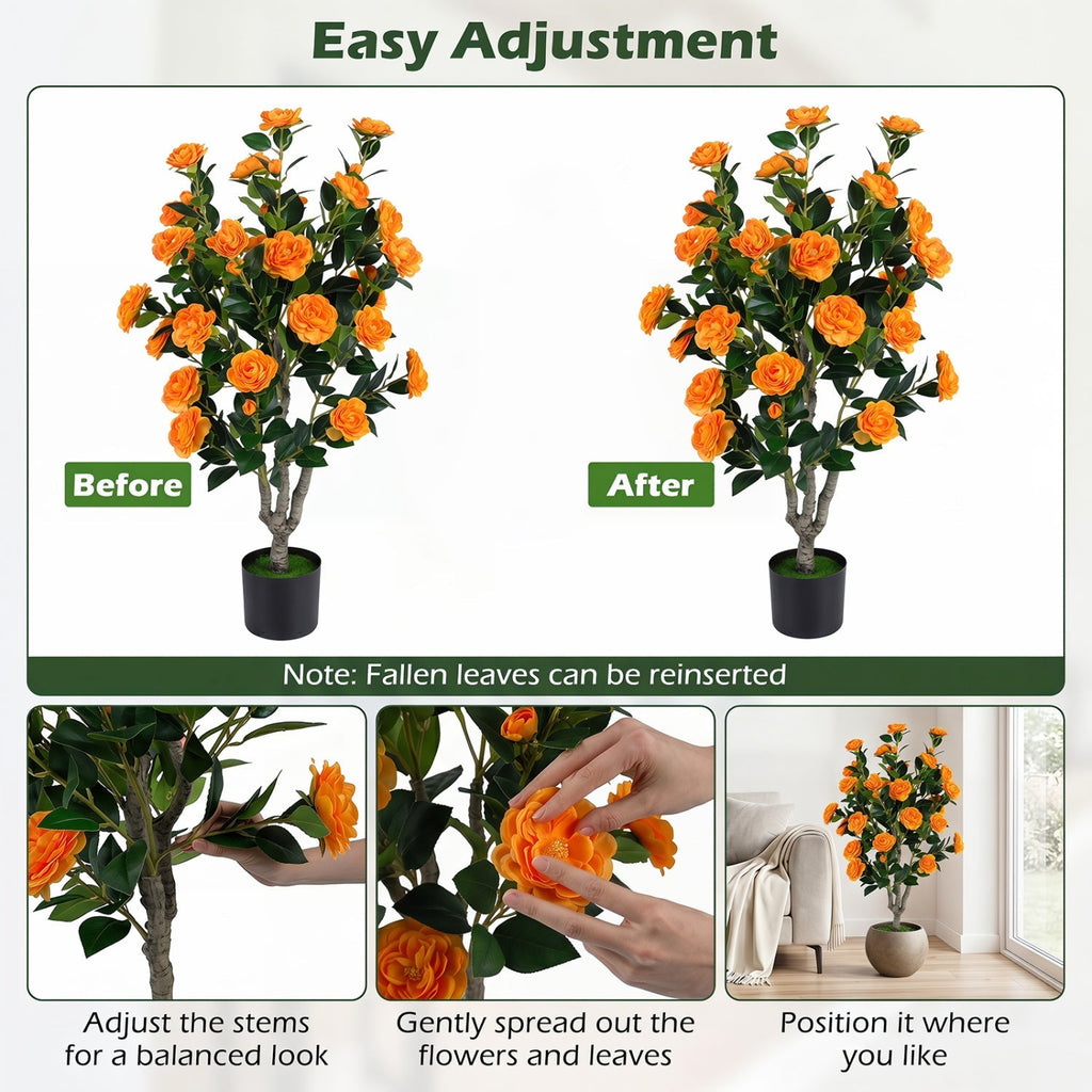Artificial Camellia Tree 39.5" with Cement Pot