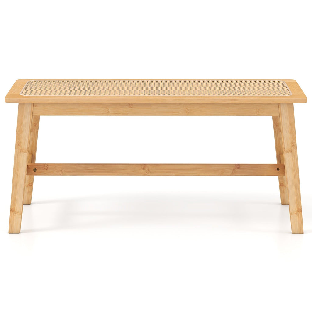 39.5 Inch Bamboo Dining Bench with Handwoven Rattan Seat for Indoor Outdoor-Natural