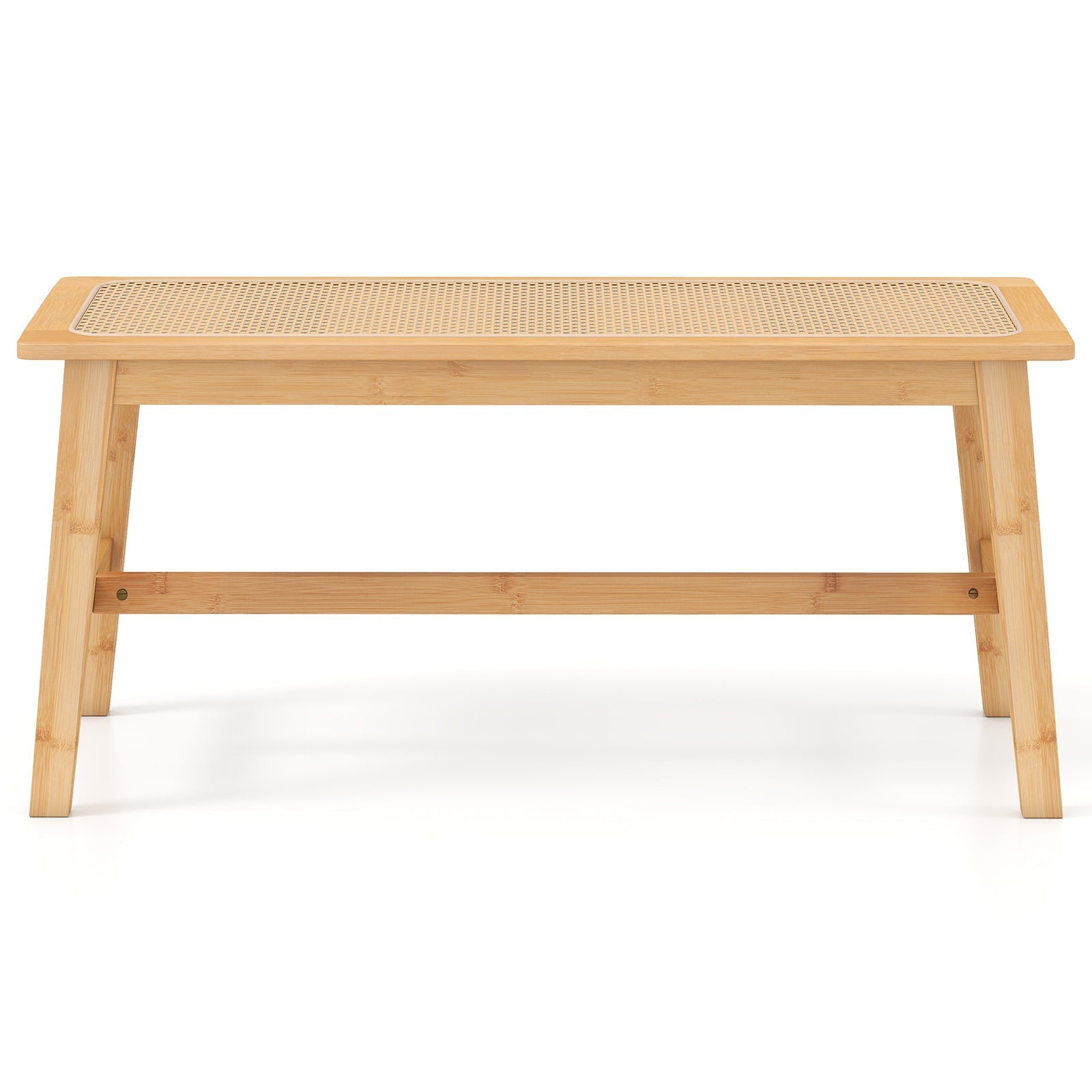 39.5 Inch Bamboo Dining Bench with Handwoven Rattan Seat for Indoor Outdoor-Natural