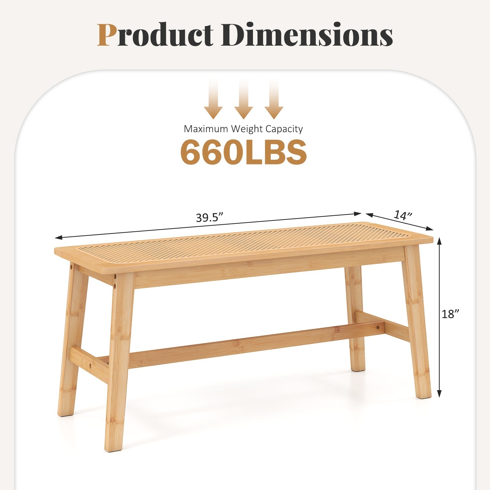 39.5 Inch Bamboo Dining Bench with Handwoven Rattan Seat for Indoor Outdoor-Natural