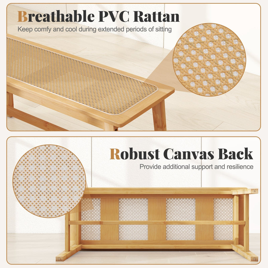 39.5 Inch Bamboo Dining Bench with Handwoven Rattan Seat for Indoor Outdoor-Natural
