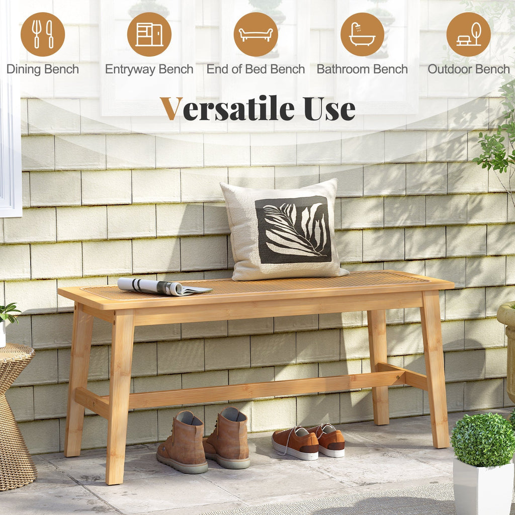 39.5 Inch Bamboo Dining Bench with Handwoven Rattan Seat for Indoor Outdoor-Natural