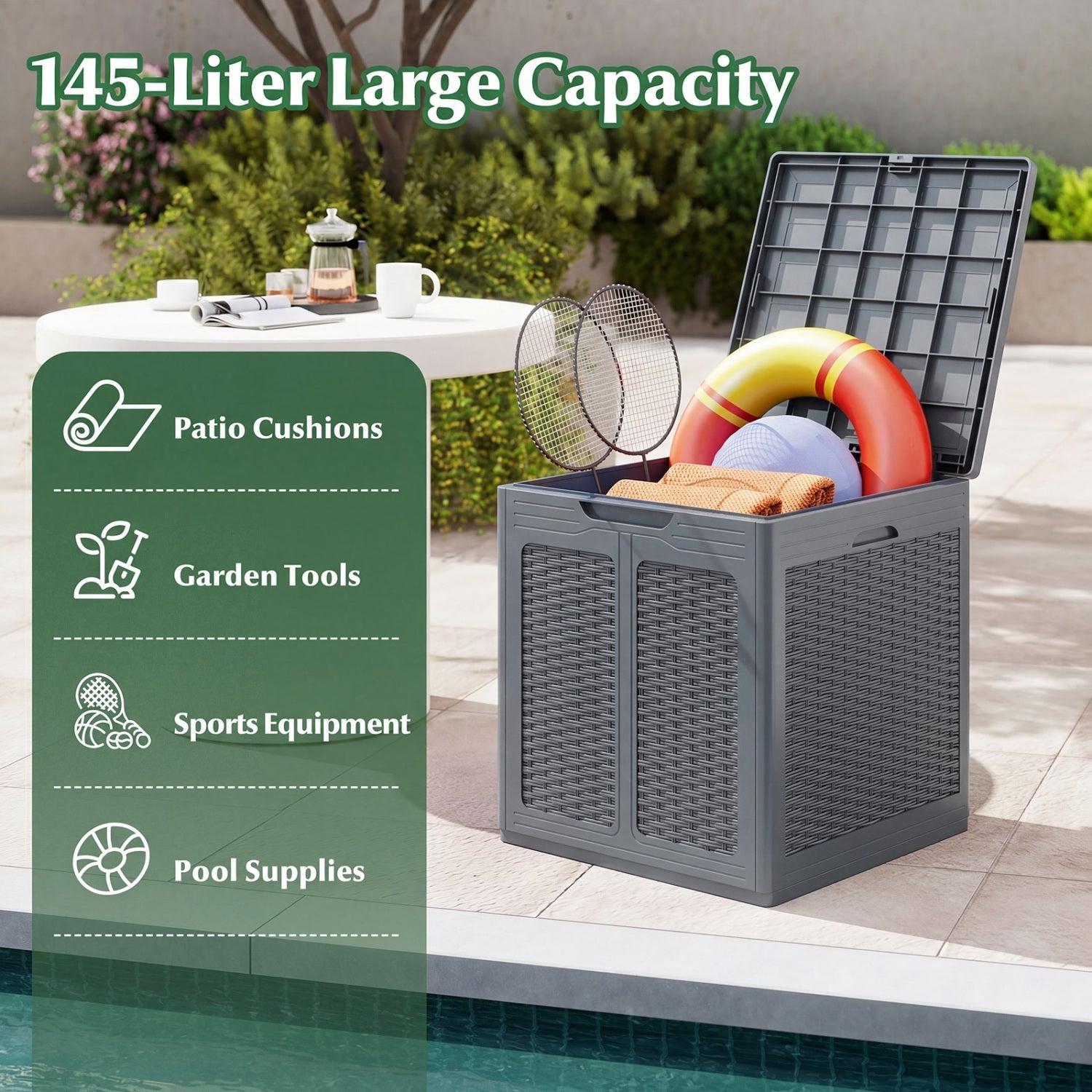 39 Gallon Deck Box with Lockable Lid - Weatherproof Storage