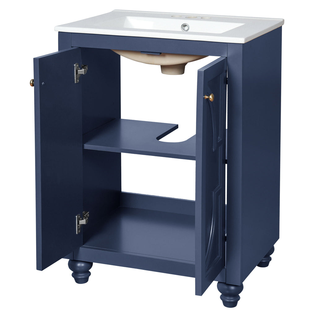 Bathroom Vanity With Ornate Elliptical Motif, Soft Close Hinges