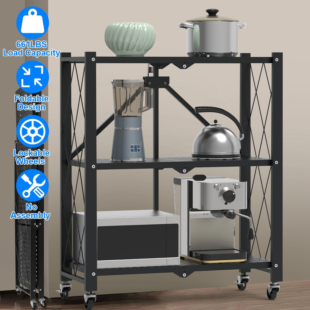 3-Tier Foldable Storage Shelf With Wheels