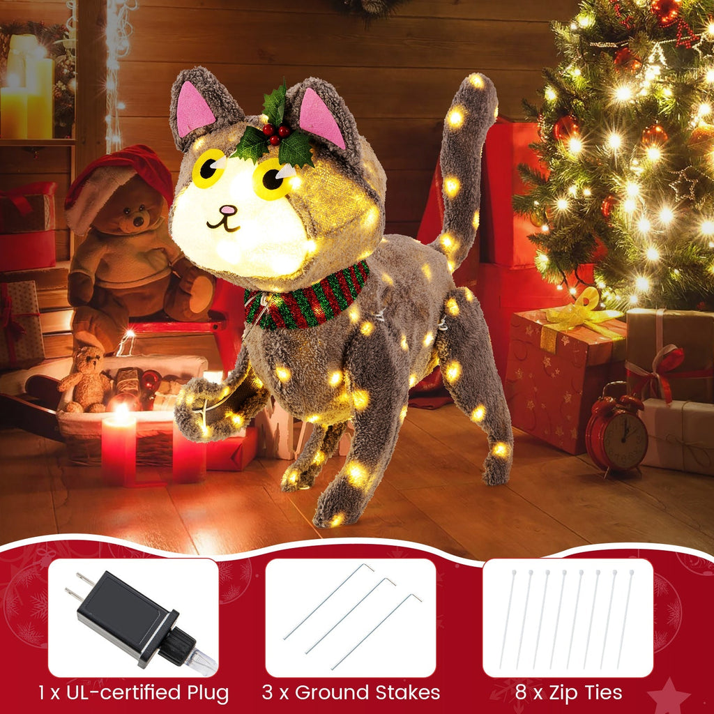 Pre-lit 88 LED Light Up 3D Cute Cat with Warm White Light and Plug