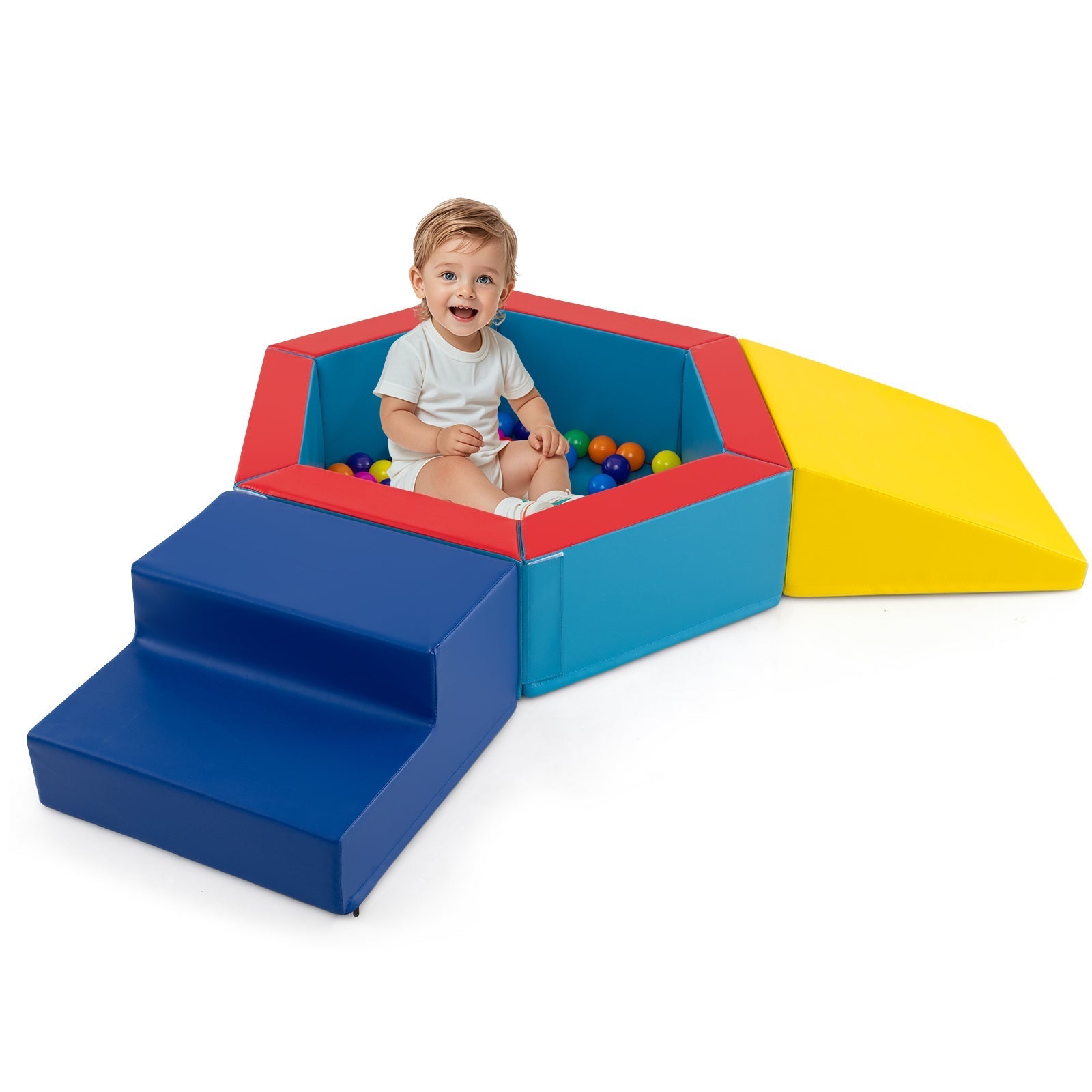 3-Piece Baby Foam Climbing Blocks Climb and Crawl Set with 100 Ocean Balls