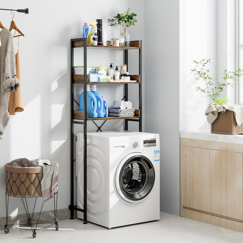 Over The Toilet Storage Rack with Hooks and Adjustable Bottom Bar