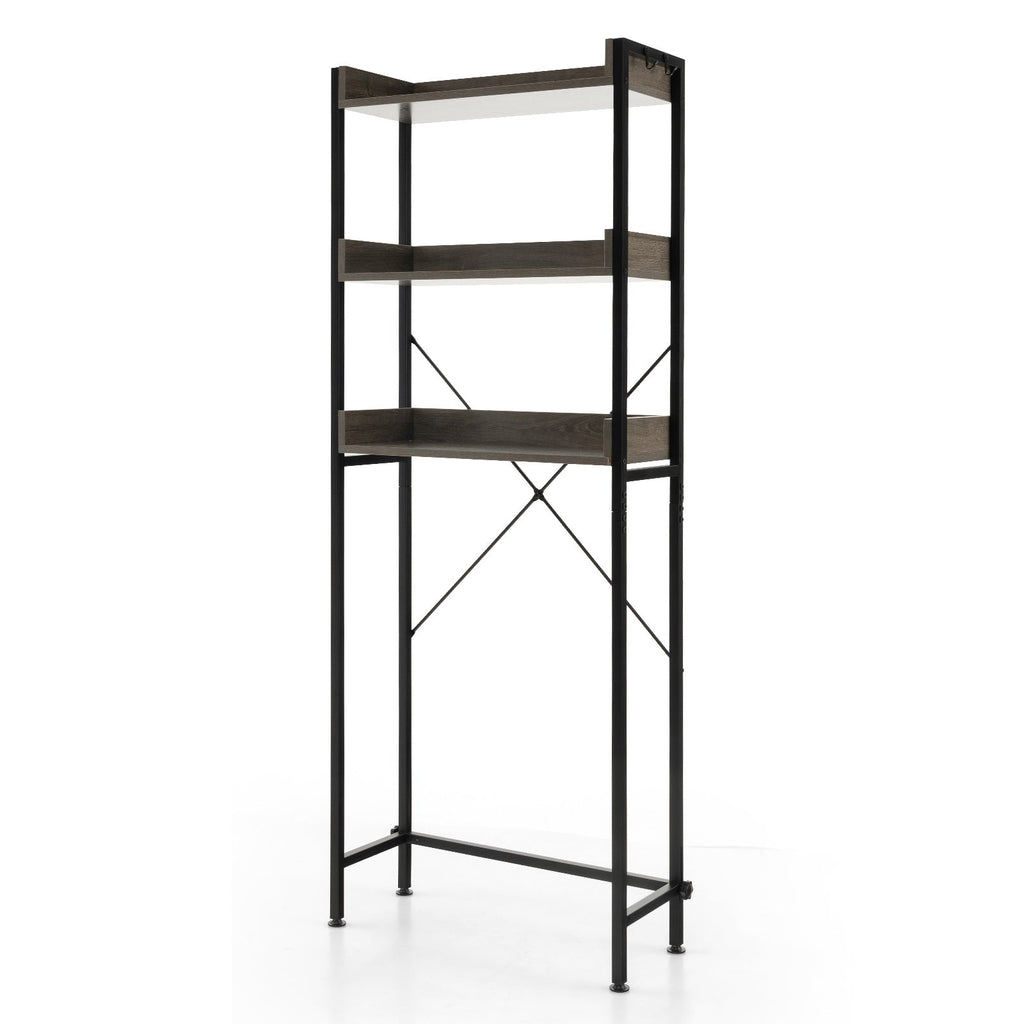 Over The Toilet Storage Rack with Hooks and Adjustable Bottom Bar