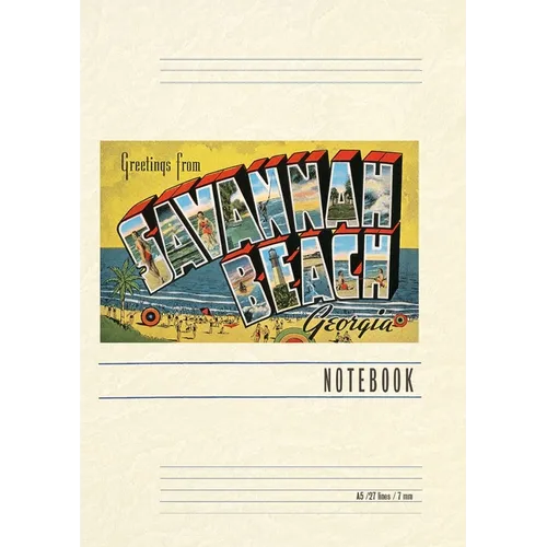 Vintage Lined Notebook Greetings from Savannah Beach - Paperback