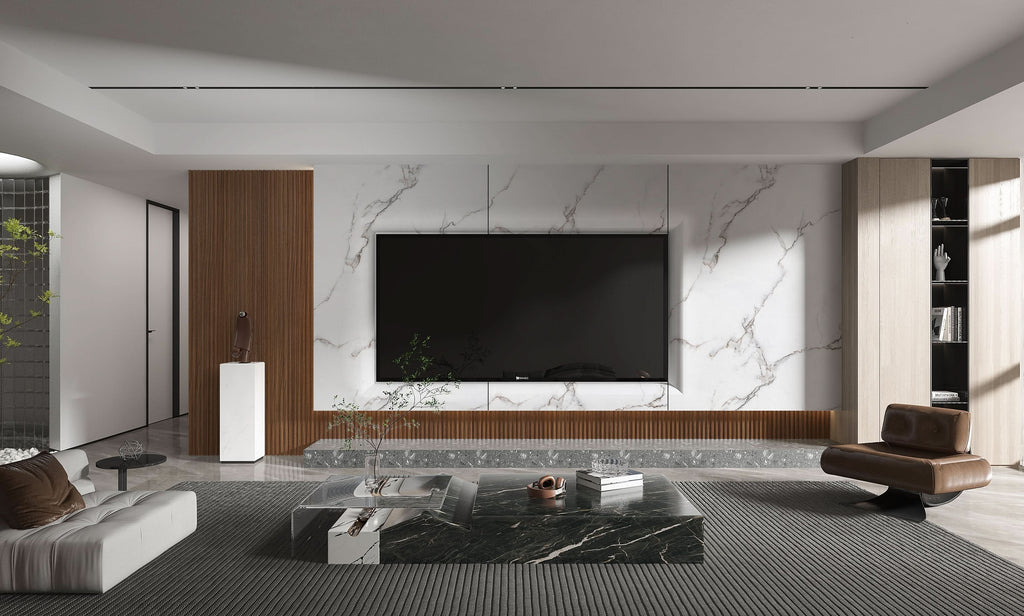 Calacatta White Marble PVC Wall Panel - Waterproof (4x8 ft, 32 sq. ft)