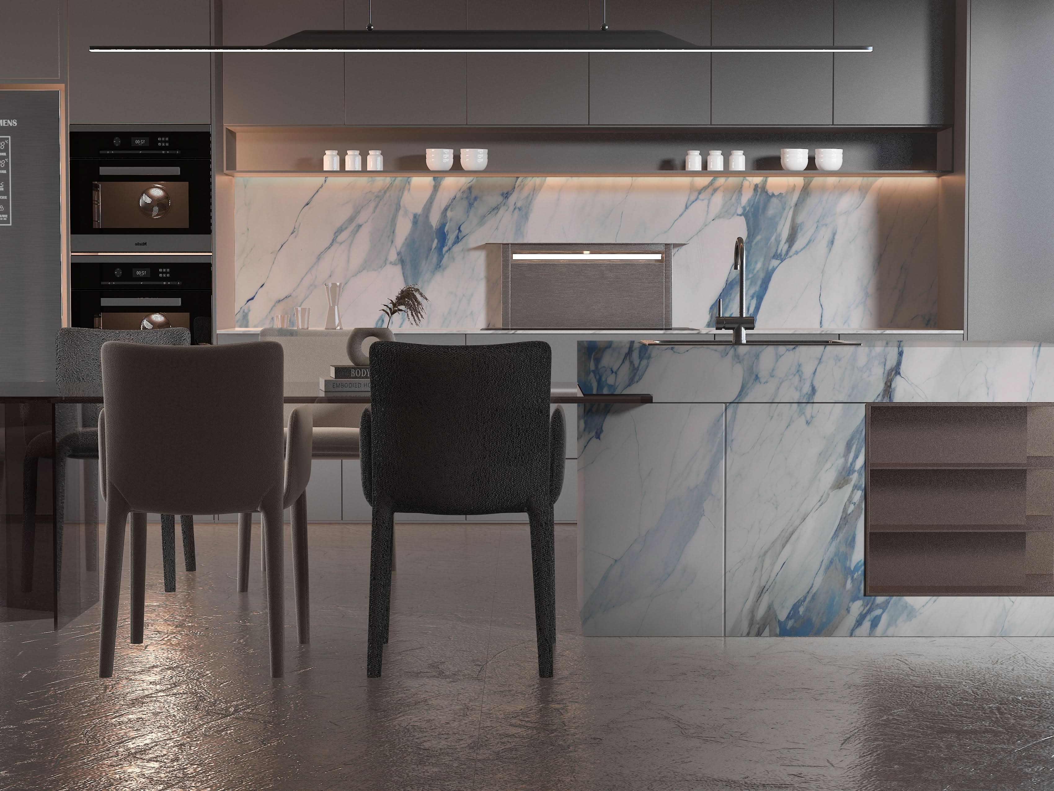 3D Calacatta Azur Marble UV Protected PVC Wall Panel - 4x8 ft, Fireproof & Waterproof, (32 sq. ft)