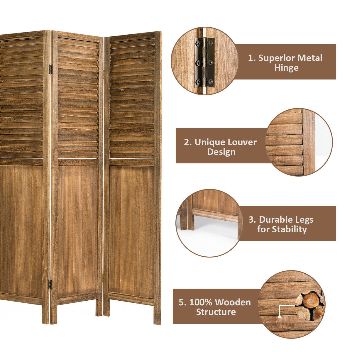 5.6 Ft Tall 4 Panel Folding Privacy Room Divider