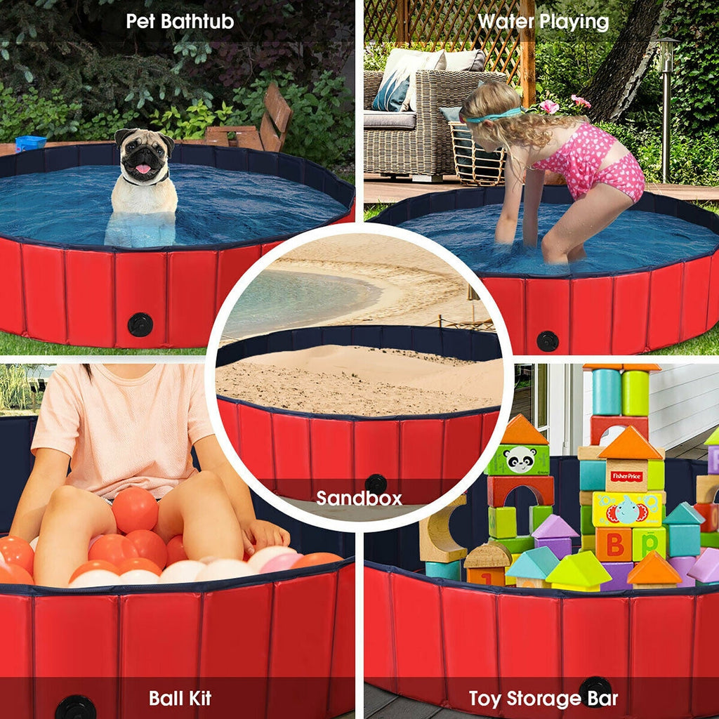 63 Inch Foldable Leakproof Dog Pet Pool Bathing Tub Kiddie Pool for Dogs Cats and Kids