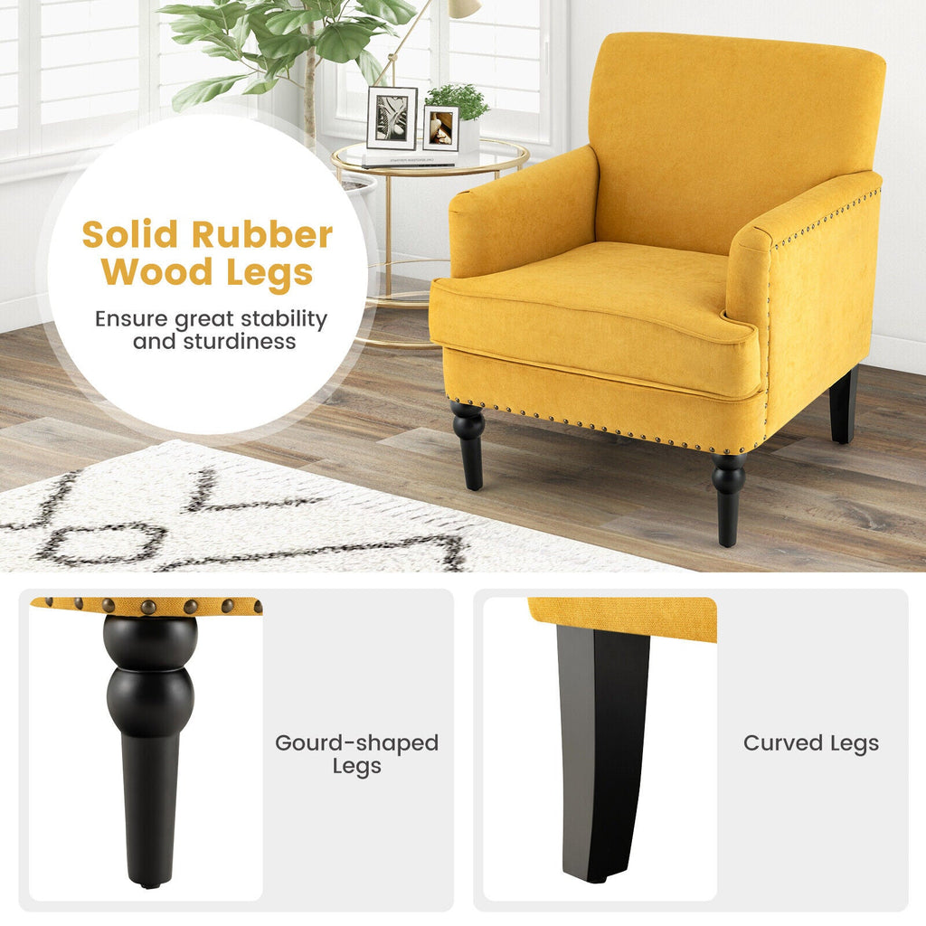 Modern Upholstered Padded Accent Chair with Rubber Wood Legs