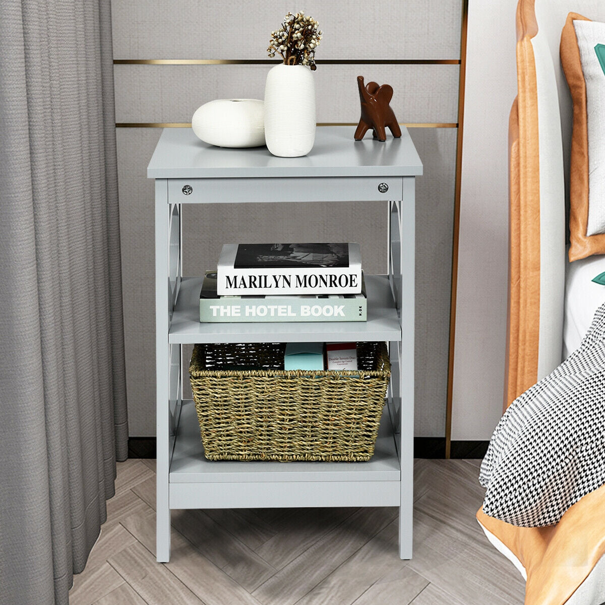 3-tier Nightstand Sofa Side End Accent Table-Black