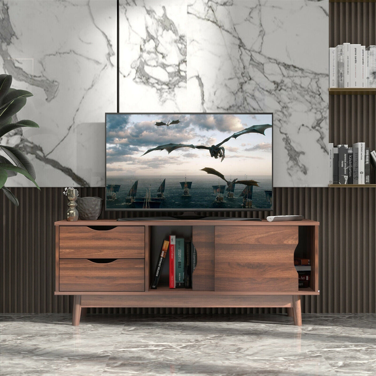 TV Stand for TV up to 60 Inch Media Console Table Storage with Doors