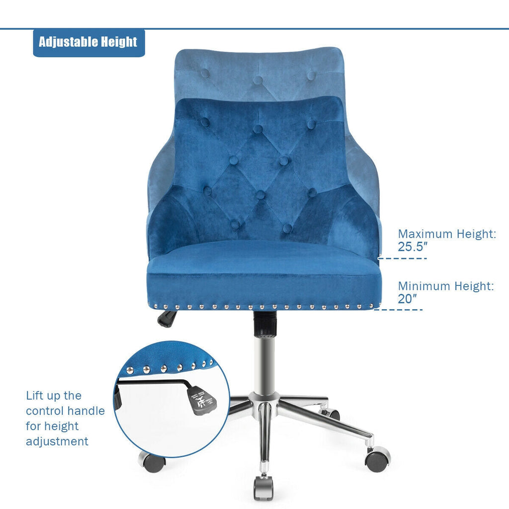 Tufted Upholstered Swivel Computer Desk Chair with Nailed Tri