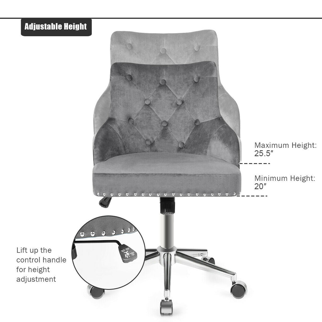 Tufted Upholstered Swivel Computer Desk Chair with Nailed Tri