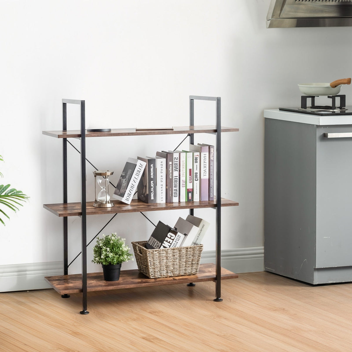 3/5 Tiers Industrial Bookcase with Metal Frame for Home Office-3
