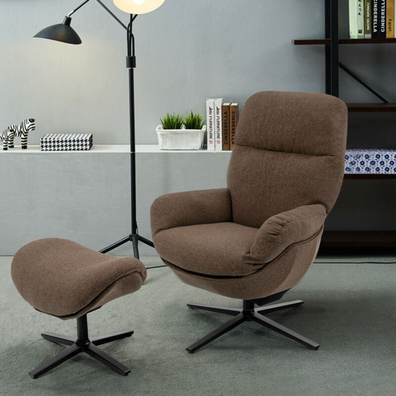 Upholstered Swivel Lounge Chair with Ottoman and Rocking Footstool
