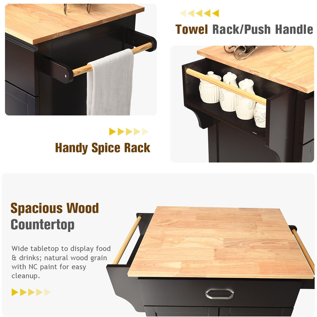 Utility Rolling Storage Cabinet Kitchen Island Cart with Spice Rack