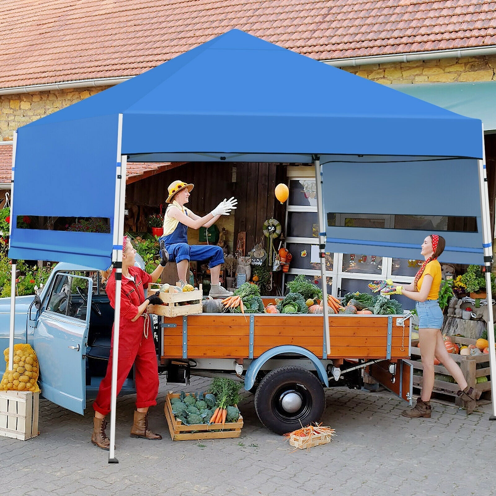 17 Feet x 10 Feet Foldable Pop Up Canopy with Adjustable Instant Sun Shelter