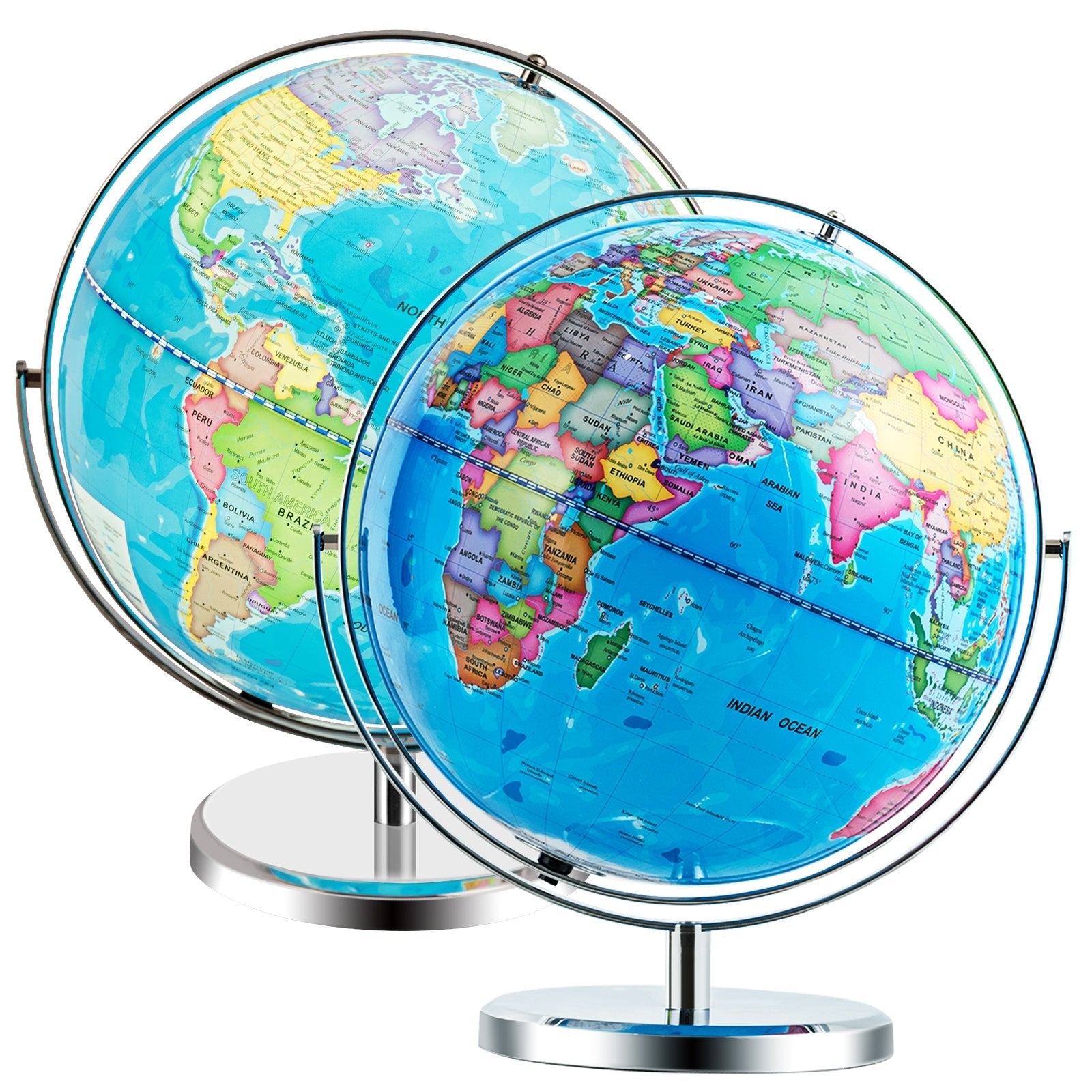 13 Inch Illuminated World Globe 720° Rotating Map with LED Light
