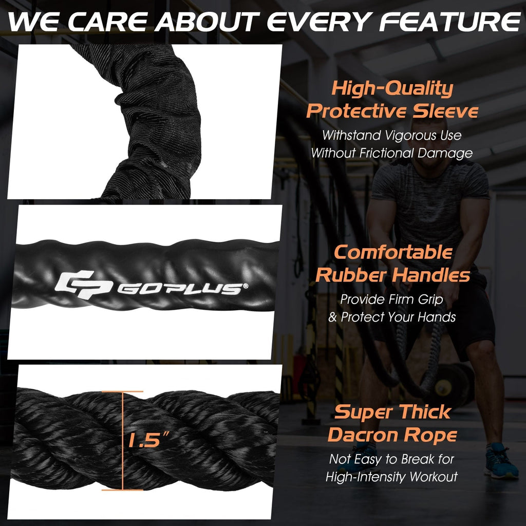 30/40/50 Feet 1.5 Inch Diameter Battle Rope with Protective Sleeve