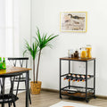Kitchen Bar Cart Serving Trolley on Wheels with Wine Rack Glass Holder-Rustic Brown